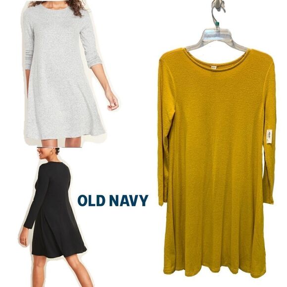 NWT Old navy plus knit Long sleeve swing mustard dress size xs petite - Picture 1 of 15